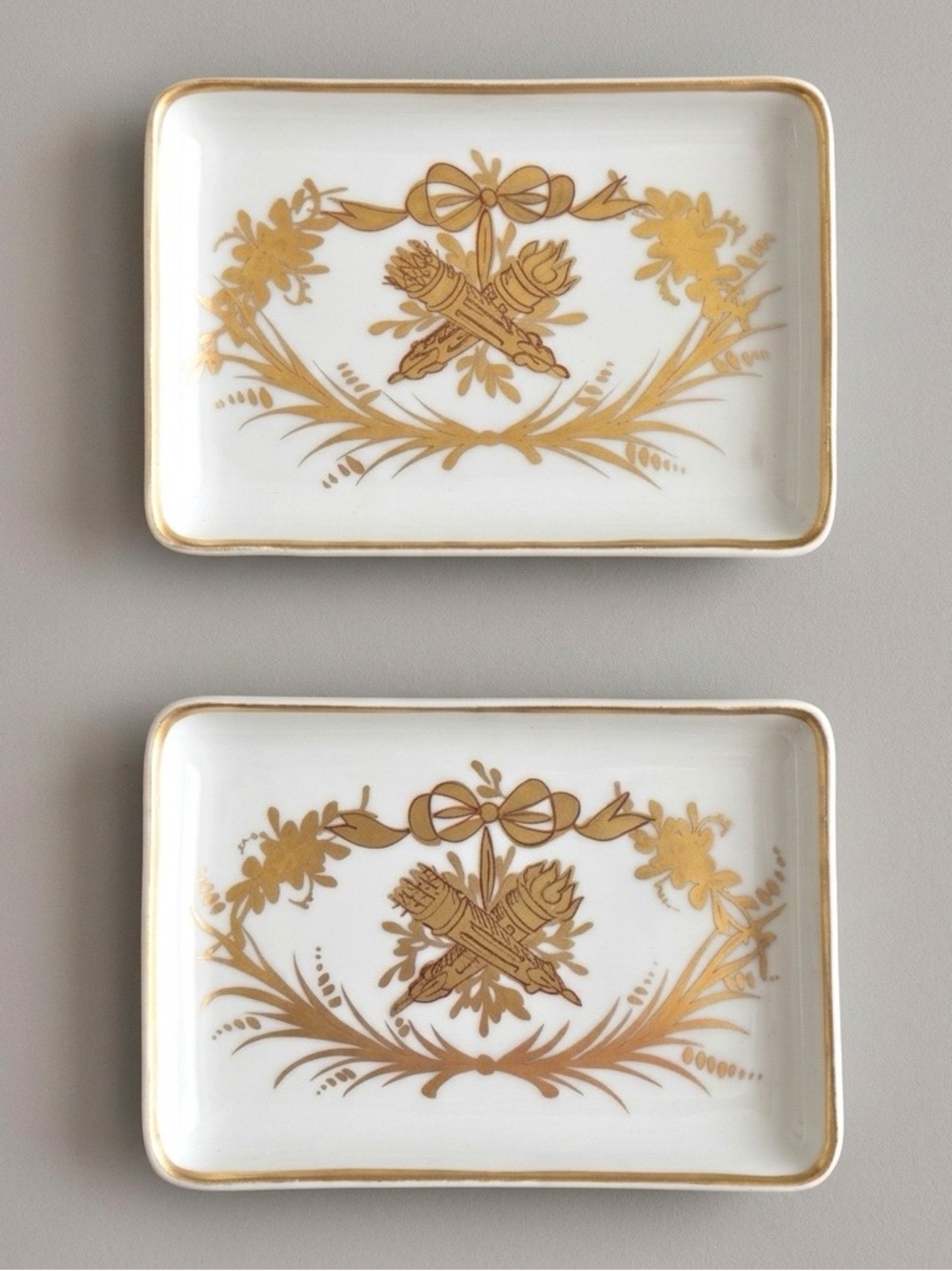 Vintage 50s Limoges France Hand Painted Gold Torch Trinket Dishes - Set of 2